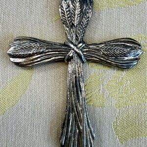 Vintage Silver Wheat Cross Pocket